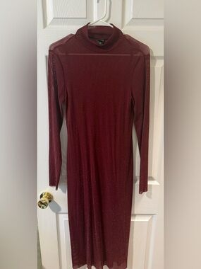 wild fable Burgundy Sparkle Long Sleeve Turtleneck Dress
